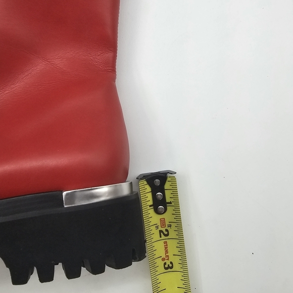 Jeffrey Campbell Devout Red Leather Chunky Lug Sole Platform Ankle Boots SIZE 6 - Picture 8 of 11